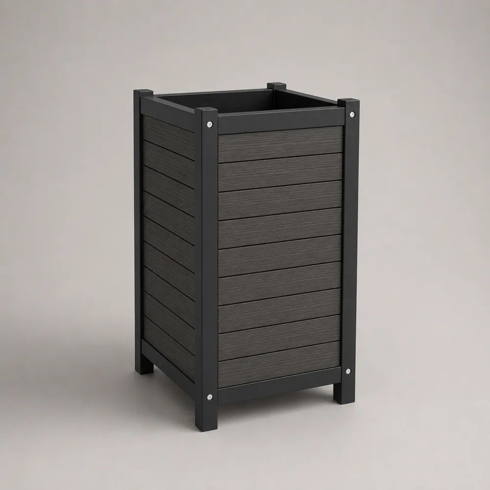 Jardinière haute carrée en composite bois-plastique et aluminium, anthracite et noire, 40 × 40 × 70 cm