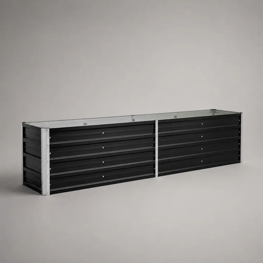 Bac potager surélevé rectangulaire en acier noir et argenté, 240 × 80 × 45 cm