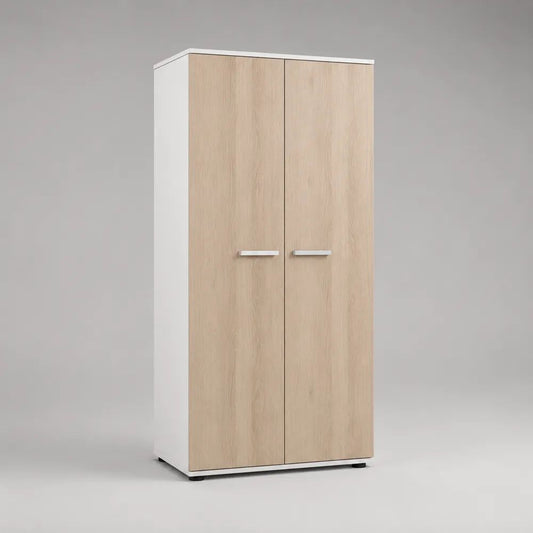 Armoire à 2 portes en panneaux de particules, chêne clair et blanc, 80 × 50 × 180 cm