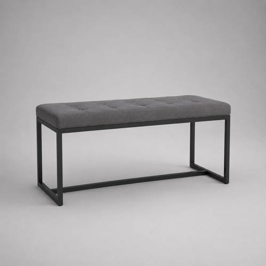 Banc bout de lit rectangulaire rembourré en polyester et acier, gris et noir, 100 × 35 × 45 cm