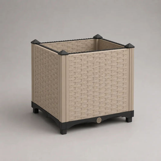 Jardinière carrée surélevée en polypropylène effet rotin beige et anthracite, 40 × 40 × 40 cm