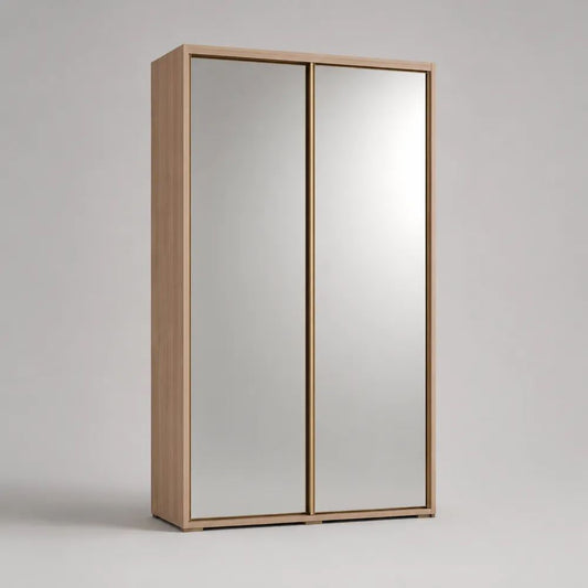 Armoire penderie à 2 portes coulissantes miroir en panneaux de particules mélaminés chêne clair, 120 × 60 × 200 cm