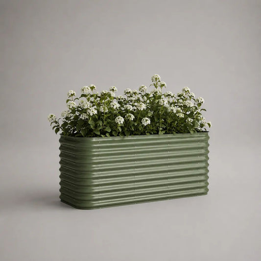 Bac à fleurs rectangulaire extérieur en acier galvanisé ondulé vert olive 80 × 30 × 40 cm