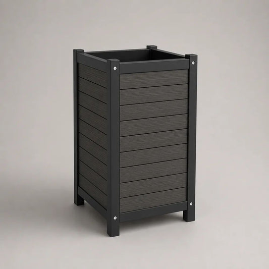 Jardinière haute carrée en composite bois-plastique et aluminium, anthracite et noire, 40 × 40 × 70 cm